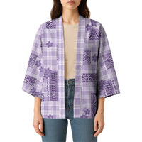 Hawaiian Quilt Tapa On Lilac Palaka Motifs Kimono LT7 - Polynesian Pride