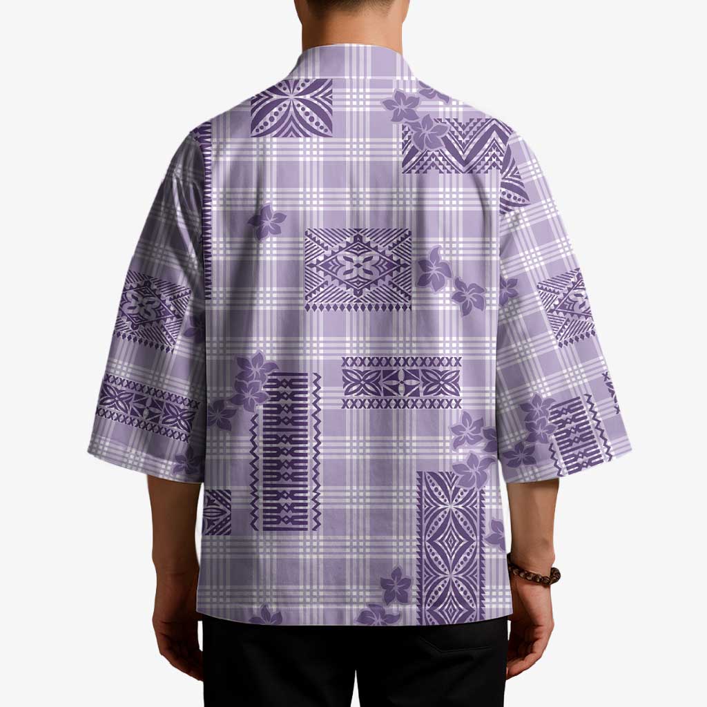 Hawaiian Quilt Tapa On Lilac Palaka Motifs Kimono LT7 - Polynesian Pride