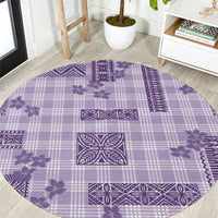 Hawaiian Quilt Tapa On Lilac Palaka Motifs Round Carpet LT7 Lilac - Polynesian Pride