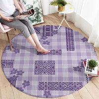 Hawaiian Quilt Tapa On Lilac Palaka Motifs Round Carpet LT7 - Polynesian Pride