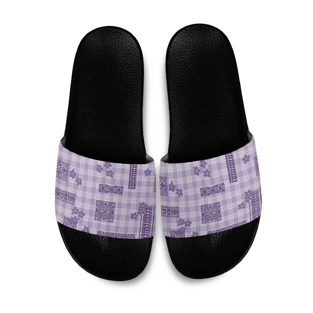 Hawaiian Quilt Tapa On Lilac Palaka Motifs Slide Sandals LT7 Lilac - Polynesian Pride