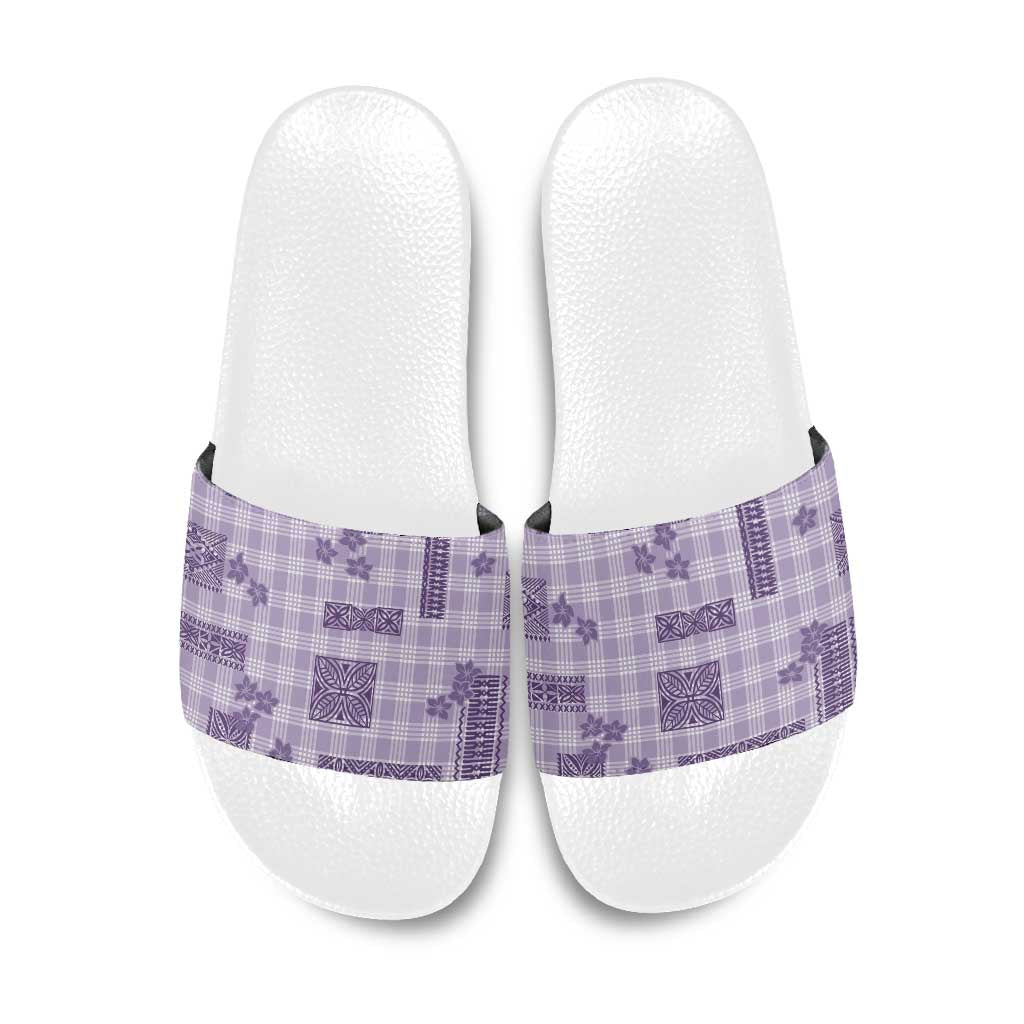 Hawaiian Quilt Tapa On Lilac Palaka Motifs Slide Sandals LT7 Lilac - Polynesian Pride