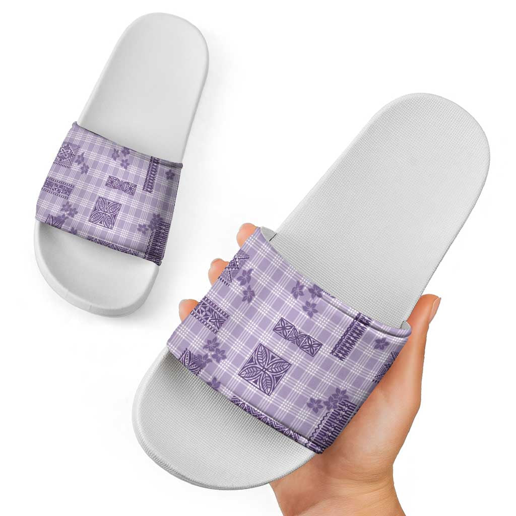 Hawaiian Quilt Tapa On Lilac Palaka Motifs Slide Sandals LT7 - Polynesian Pride