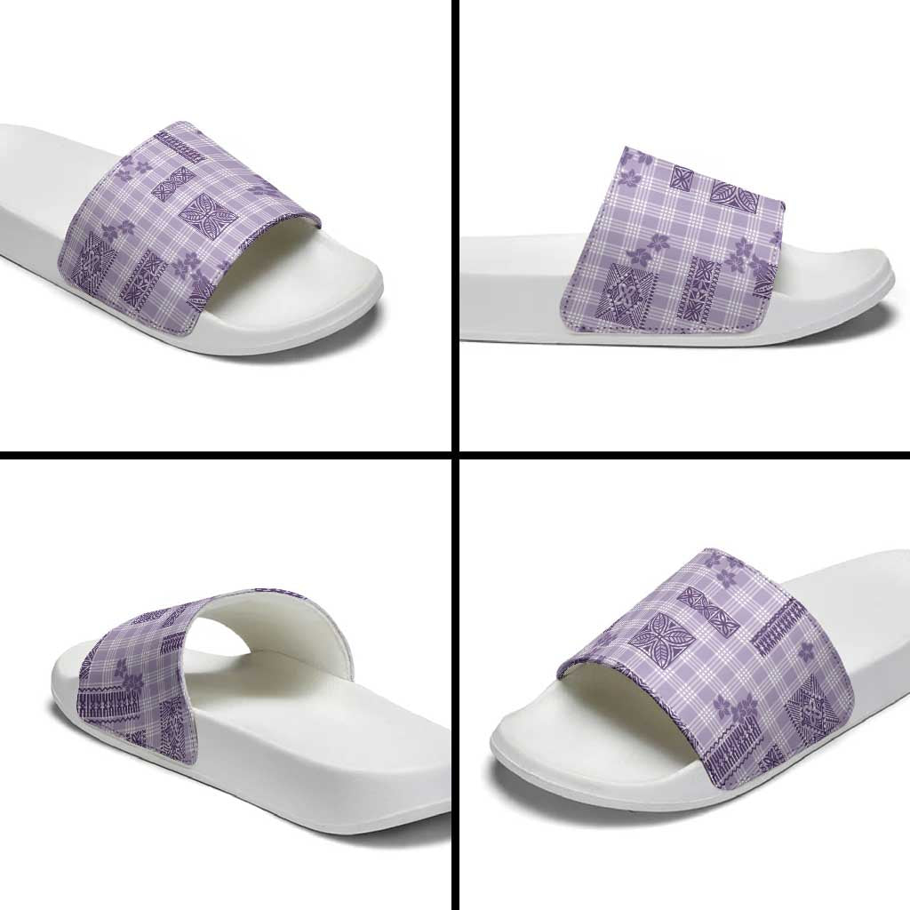 Hawaiian Quilt Tapa On Lilac Palaka Motifs Slide Sandals LT7 - Polynesian Pride