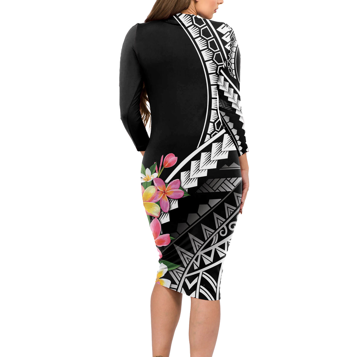 AAPI Heritage Month Long Sleeve Bodycon Dress Kanaka Hawaii Plumeria LT7 - Polynesian Pride