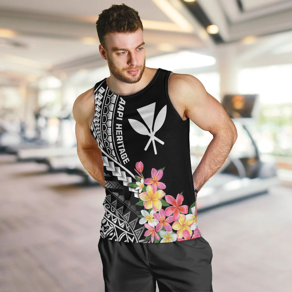 AAPI Heritage Month Men Tank Top Kanaka Hawaii Plumeria LT7 Black - Polynesian Pride