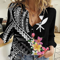 AAPI Heritage Month Women Casual Shirt Kanaka Hawaii Plumeria LT7 Female Black - Polynesian Pride