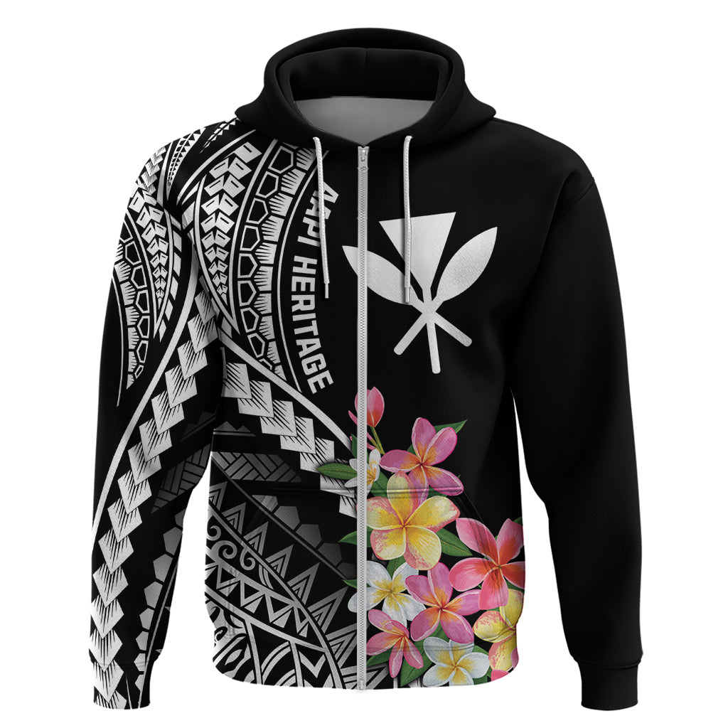 AAPI Heritage Month Zip Hoodie Kanaka Hawaii Plumeria LT7 Zip Hoodie Black - Polynesian Pride
