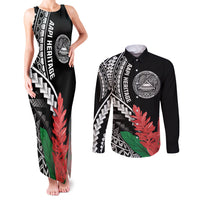 AAPI Heritage Month Couples Matching Tank Maxi Dress and Long Sleeve Button Shirt Samoa Teuila LT7 Black - Polynesian Pride