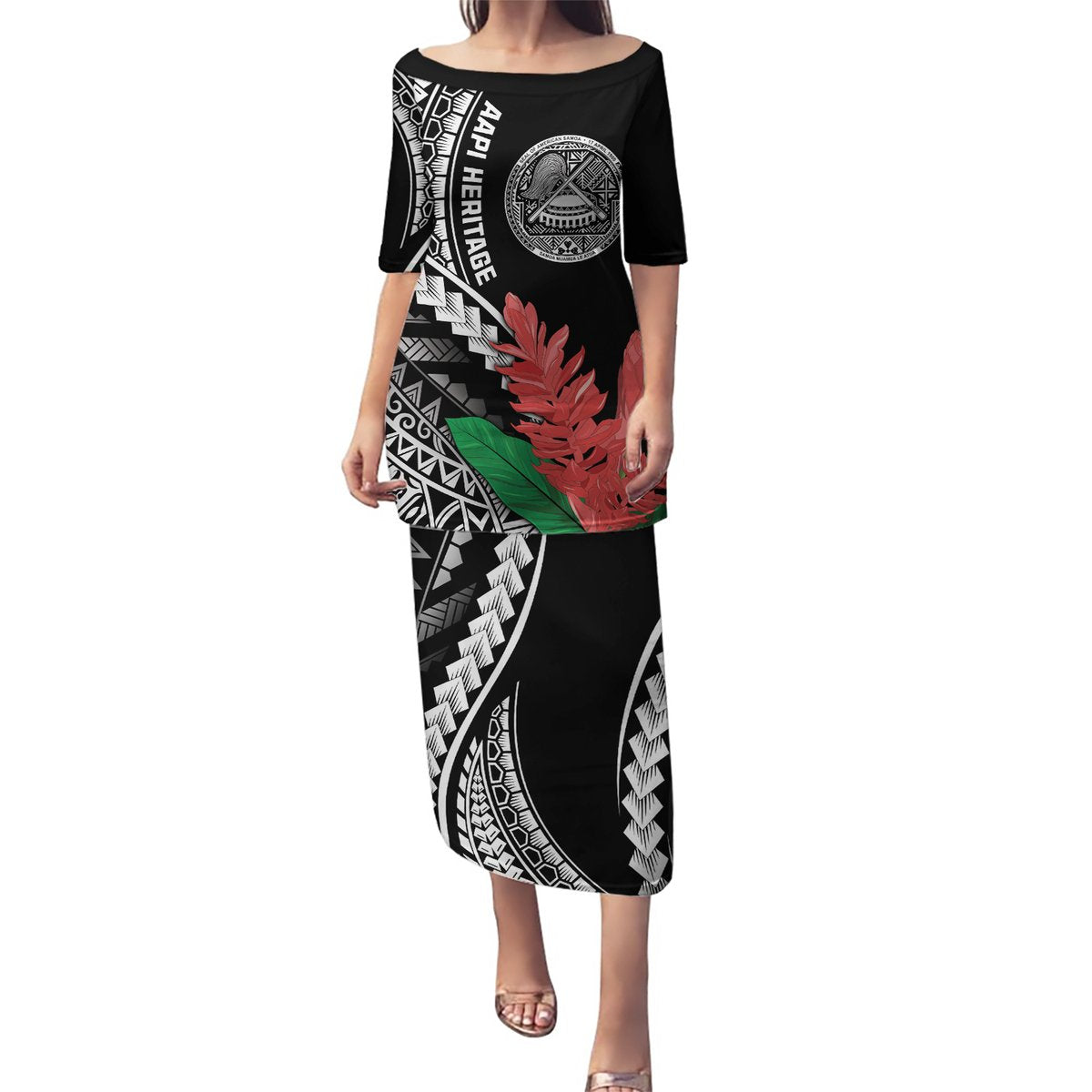 AAPI Heritage Month Puletasi Samoa Teuila LT7 Long Dress Black - Polynesian Pride