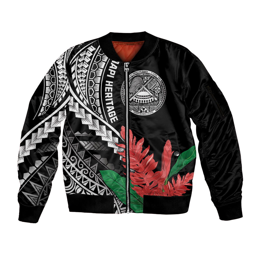 AAPI Heritage Month Sleeve Zip Bomber Jacket Samoa Teuila LT7 Unisex Black - Polynesian Pride