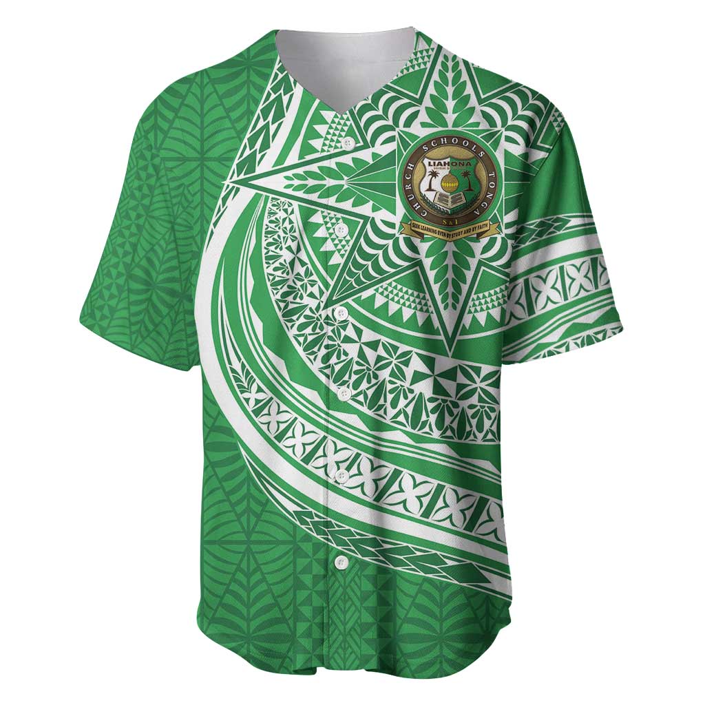 Tonga Liahona High School Personalized Baseball Jersey Ngatu Tokelaufeletoa Motifs LT7 Green - Polynesian Pride