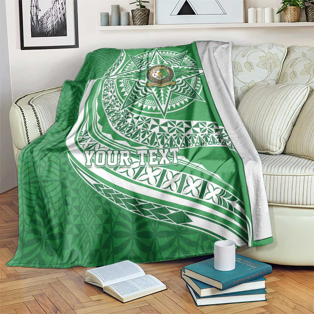 Tonga Liahona High School Personalized Blanket Ngatu Tokelaufeletoa Motifs LT7 Green - Polynesian Pride