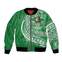 Tonga Liahona High School Personalized Bomber Jacket Ngatu Tokelaufeletoa Motifs LT7 Unisex Green - Polynesian Pride