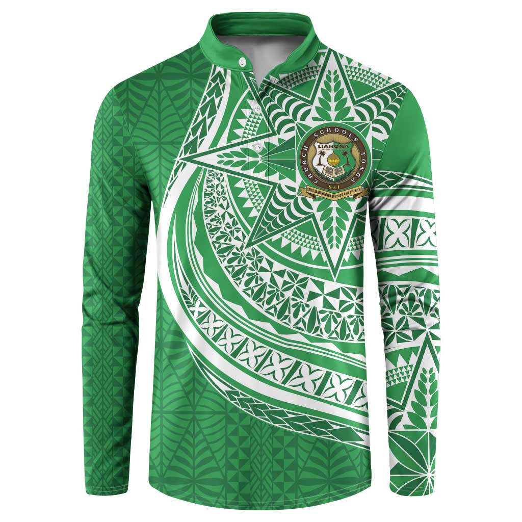 Tonga Liahona High School Personalized Button Sweatshirt Ngatu Tokelaufeletoa Motifs LT7 Green - Polynesian Pride