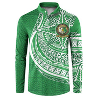Tonga Liahona High School Personalized Button Sweatshirt Ngatu Tokelaufeletoa Motifs LT7 Green - Polynesian Pride