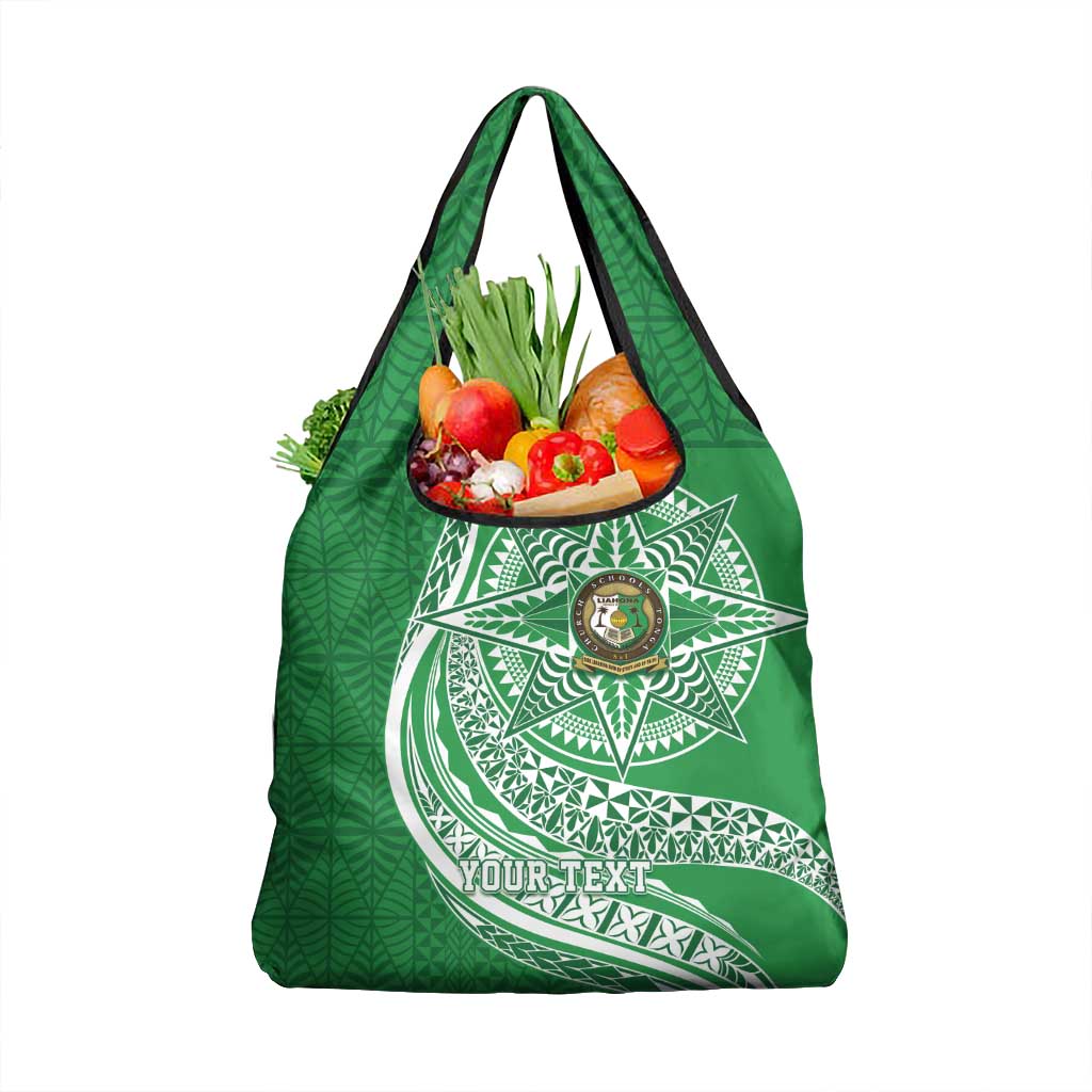 Tonga Liahona High School Personalized Grocery Bag Ngatu Tokelaufeletoa Motifs LT7 1-pack One Size Green - Polynesian Pride