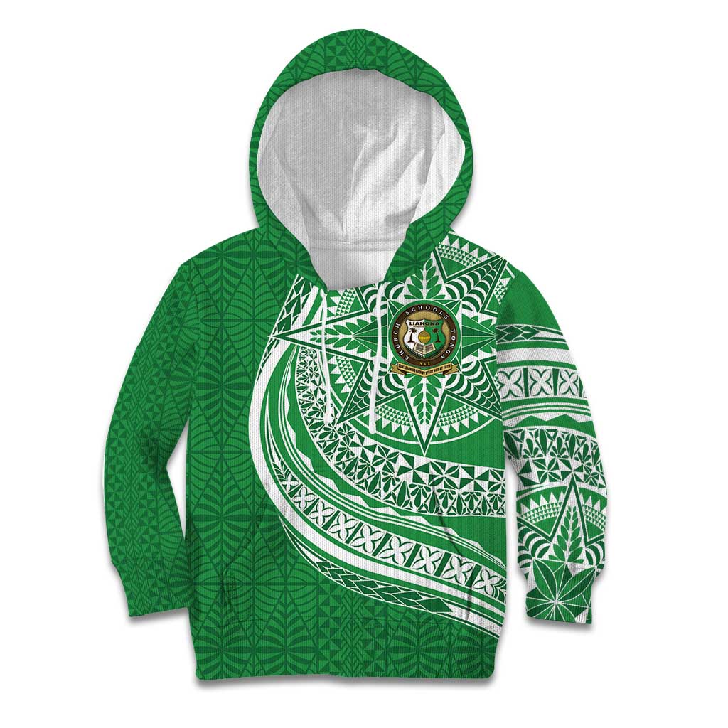 Tonga Liahona High School Personalized Kid Hoodie Ngatu Tokelaufeletoa Motifs LT7 Hoodie Green - Polynesian Pride