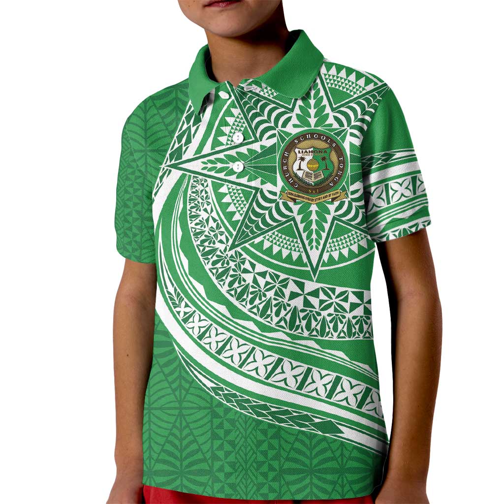 Tonga Liahona High School Personalized Kid Polo Shirt Ngatu Tokelaufeletoa Motifs LT7 Kid Green - Polynesian Pride