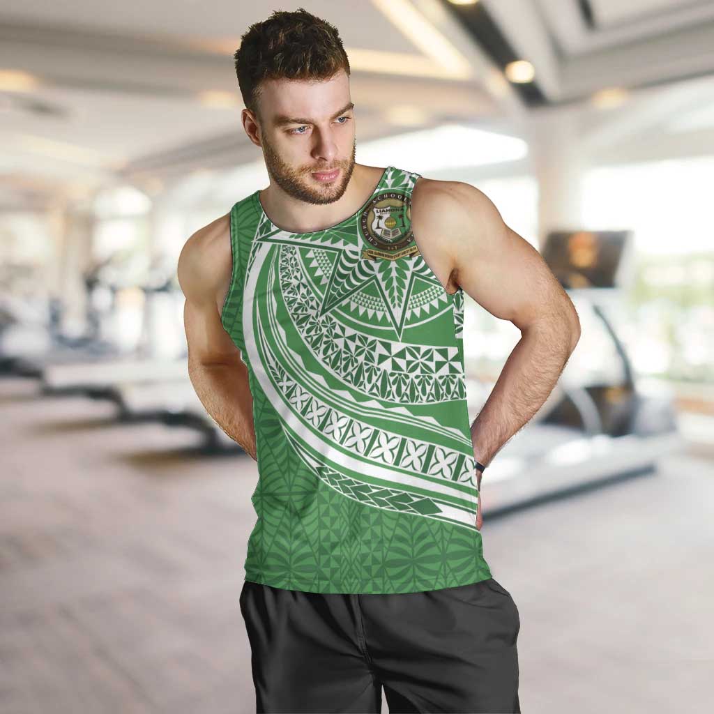 Tonga Liahona High School Personalized Men Tank Top Ngatu Tokelaufeletoa Motifs LT7 Green - Polynesian Pride