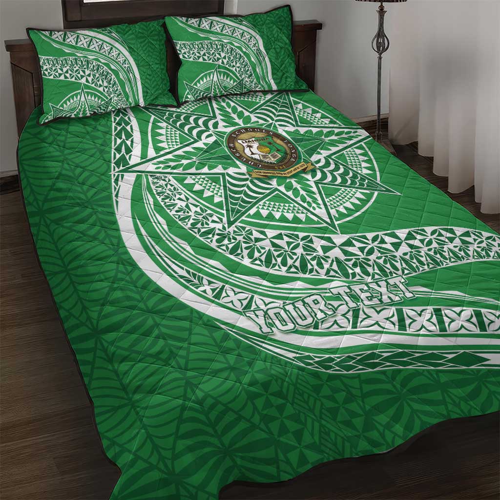 Tonga Liahona High School Personalized Quilt Bed Set Ngatu Tokelaufeletoa Motifs LT7 Green - Polynesian Pride