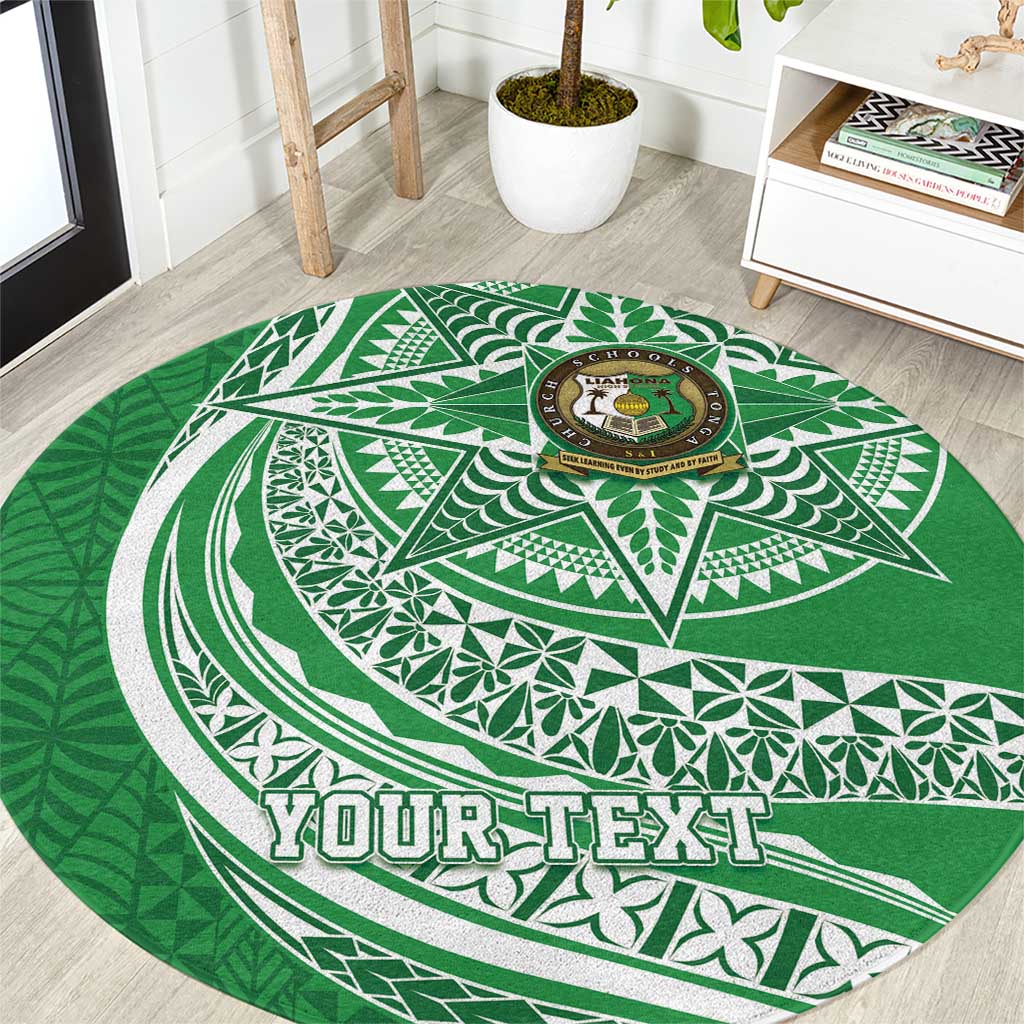 Tonga Liahona High School Personalized Round Carpet Ngatu Tokelaufeletoa Motifs LT7 Green - Polynesian Pride
