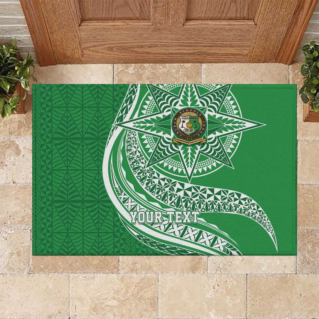Tonga Liahona High School Personalized Rubber Doormat Ngatu Tokelaufeletoa Motifs LT7 Green - Polynesian Pride