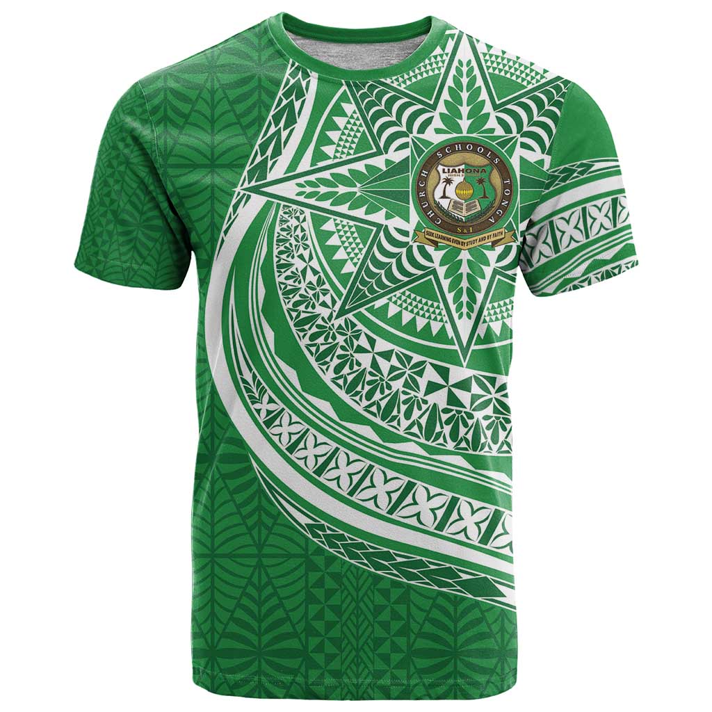 Tonga Liahona High School Personalized T Shirt Ngatu Tokelaufeletoa Motifs LT7 Green - Polynesian Pride