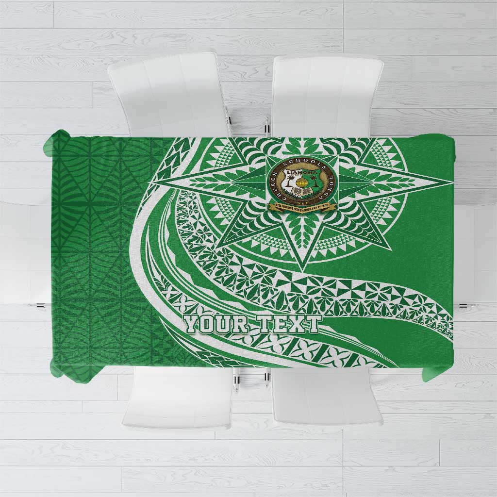 Tonga Liahona High School Personalized Tablecloth Ngatu Tokelaufeletoa Motifs LT7 Green - Polynesian Pride