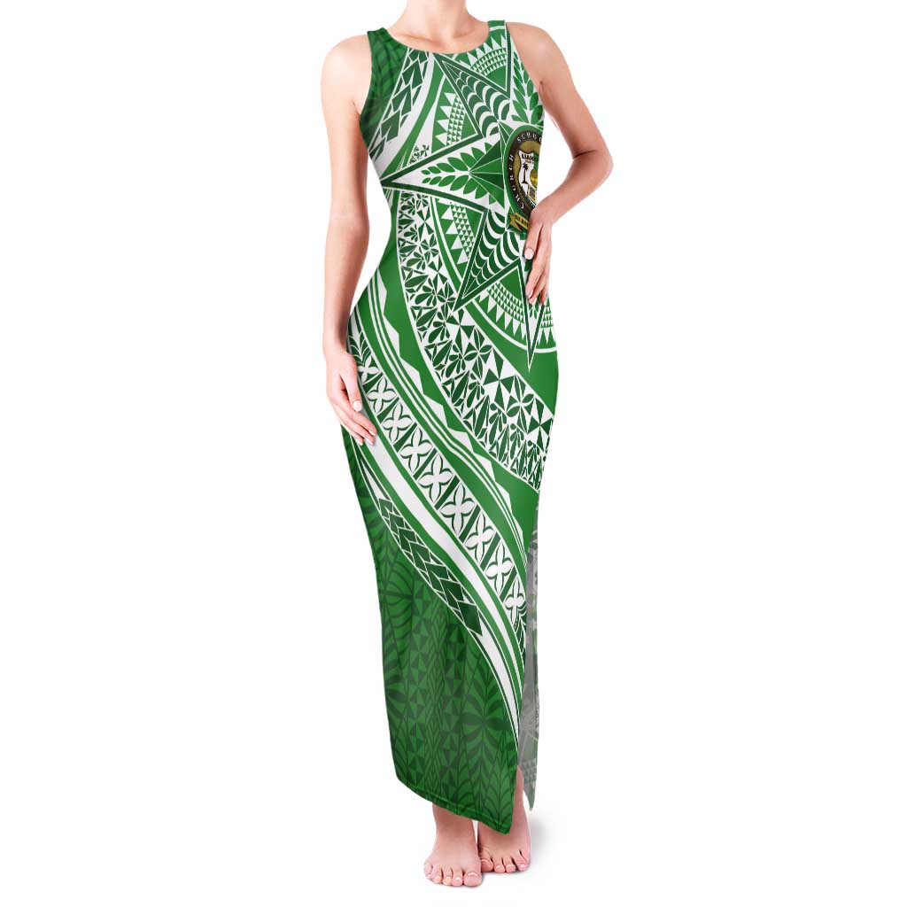 Tonga Liahona High School Personalized Tank Maxi Dress Ngatu Tokelaufeletoa Motifs LT7 Women Green - Polynesian Pride