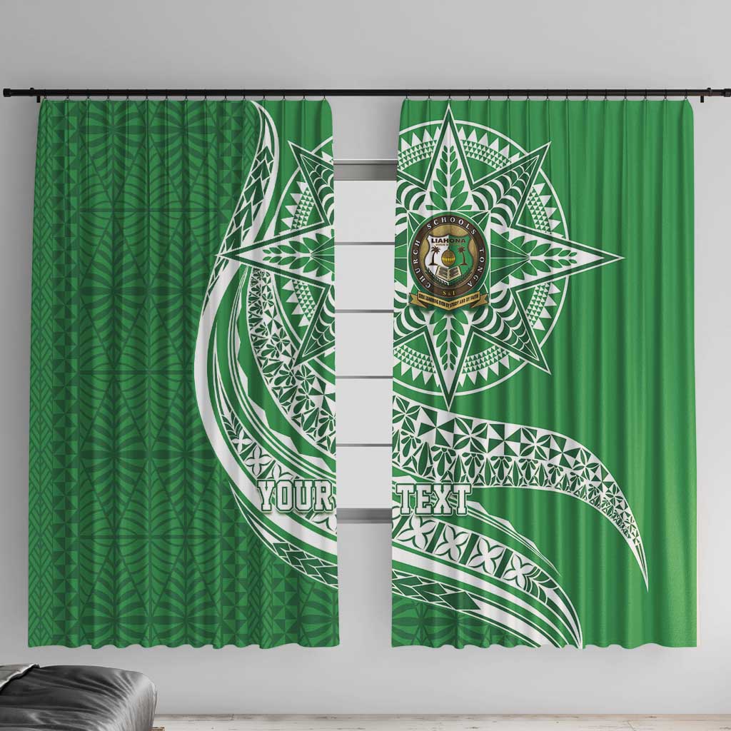 Tonga Liahona High School Personalized Window Curtain Ngatu Tokelaufeletoa Motifs LT7 With Hooks Green - Polynesian Pride