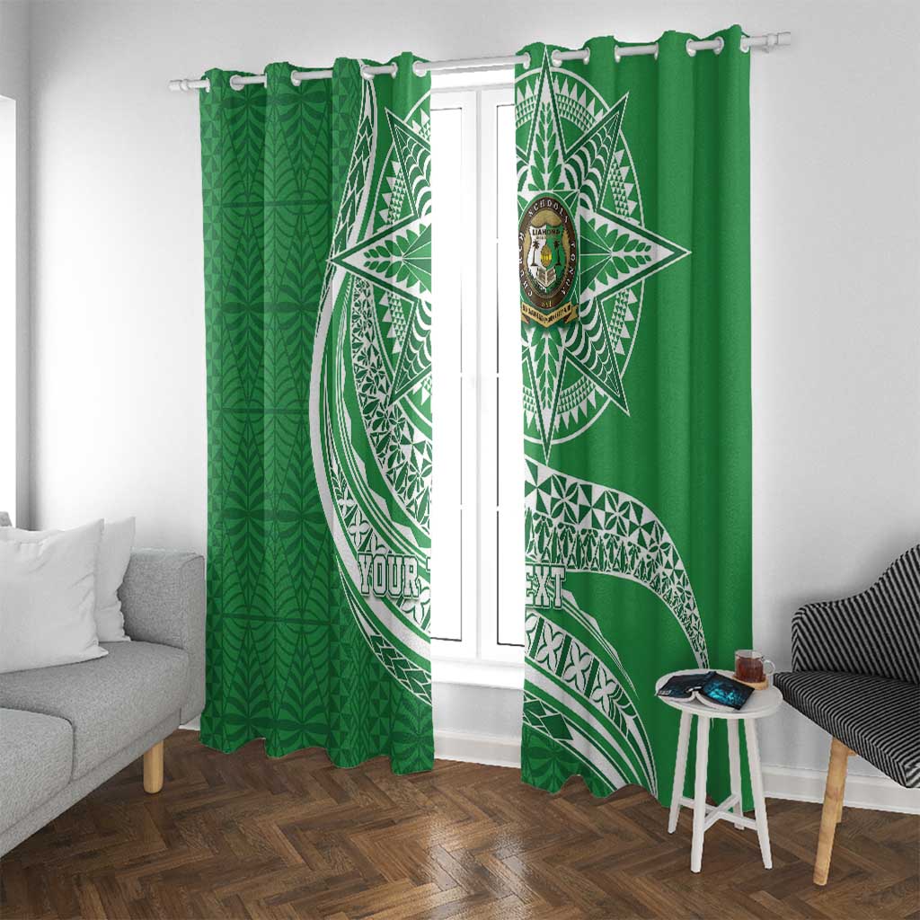 Tonga Liahona High School Personalized Window Curtain Ngatu Tokelaufeletoa Motifs LT7 With Grommets Green - Polynesian Pride