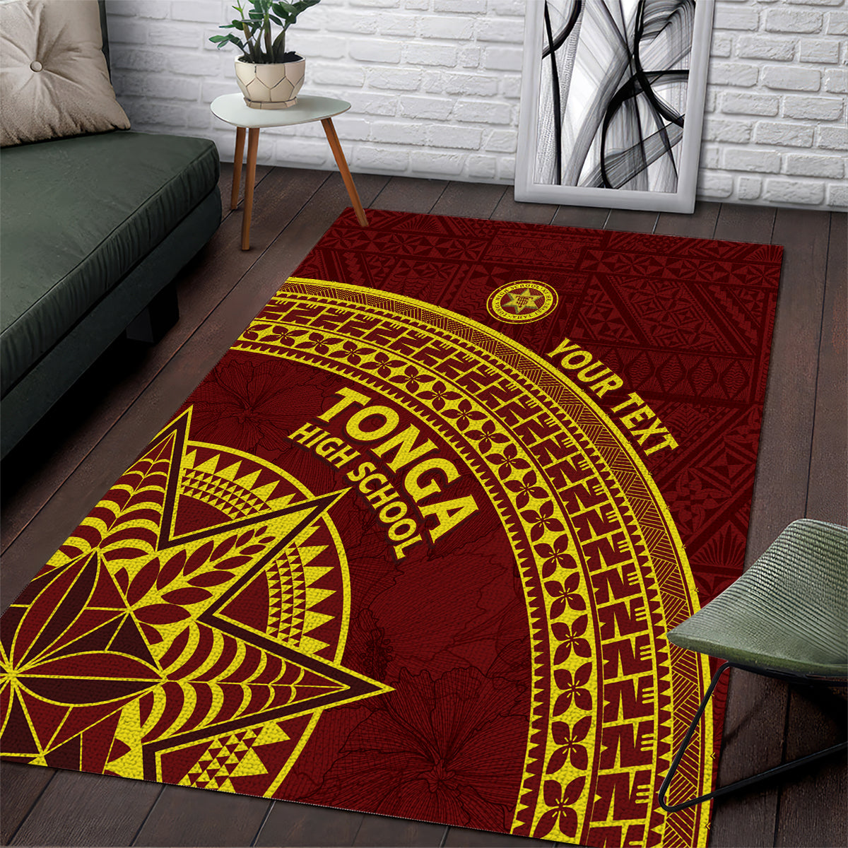 Tonga High School Area Rug THS Anniversary Ngatu Motif LT7 Maroon - Polynesian Pride
