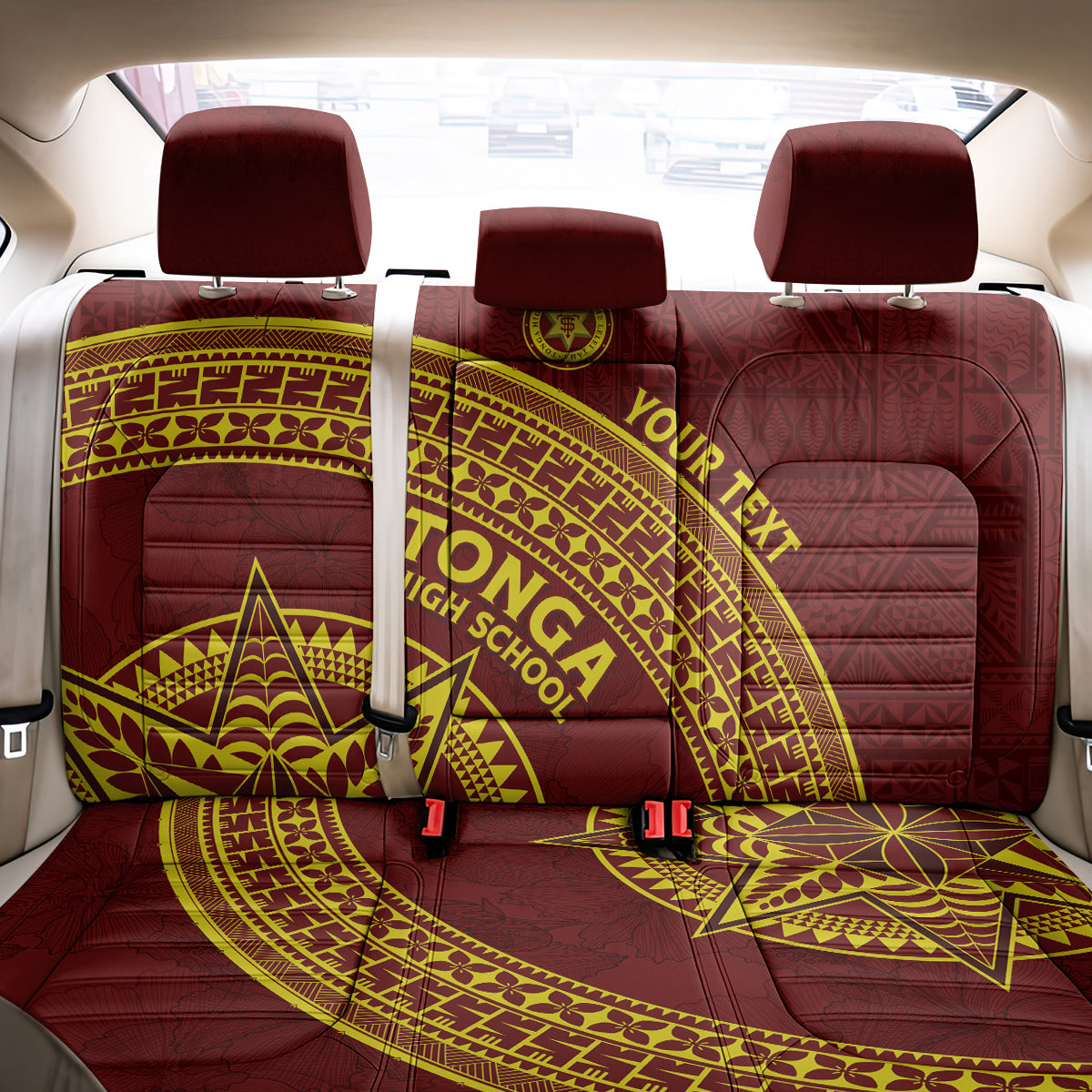 Tonga High School Back Car Seat Cover THS Anniversary Ngatu Motif LT7 - Polynesian Pride