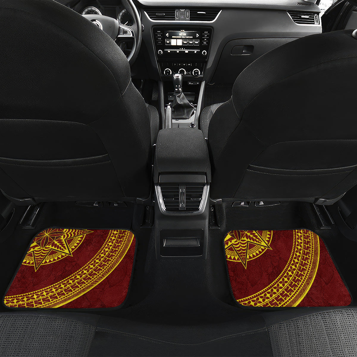 Tonga High School Car Mats THS Anniversary Ngatu Motif LT7 Set 2pcs - Back Maroon - Polynesian Pride