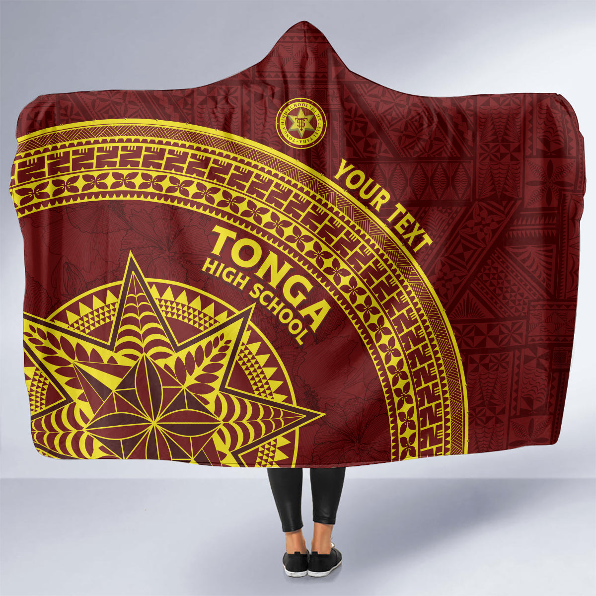Tonga High School Hooded Blanket THS Anniversary Ngatu Motif LT7 - Polynesian Pride
