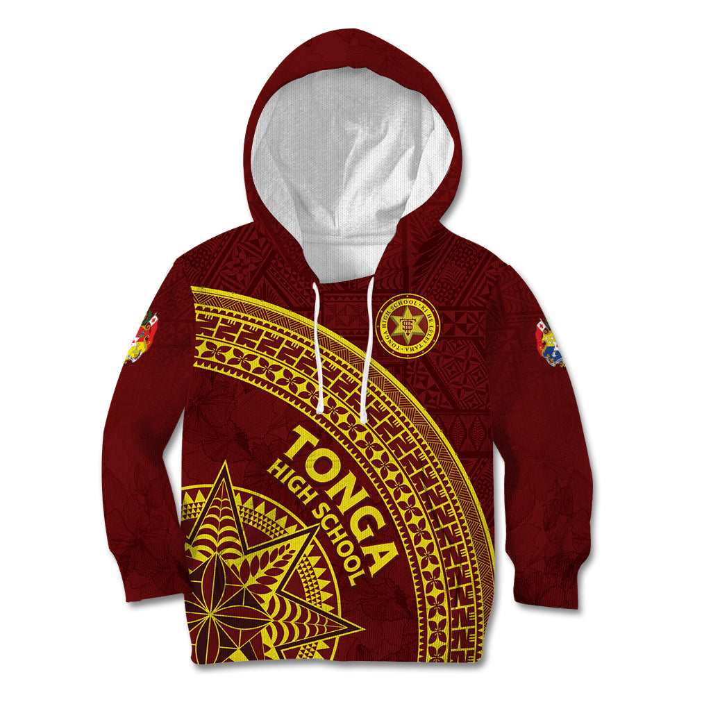 Tonga High School Kid Hoodie THS Anniversary Ngatu Motif LT7 Hoodie Maroon - Polynesian Pride