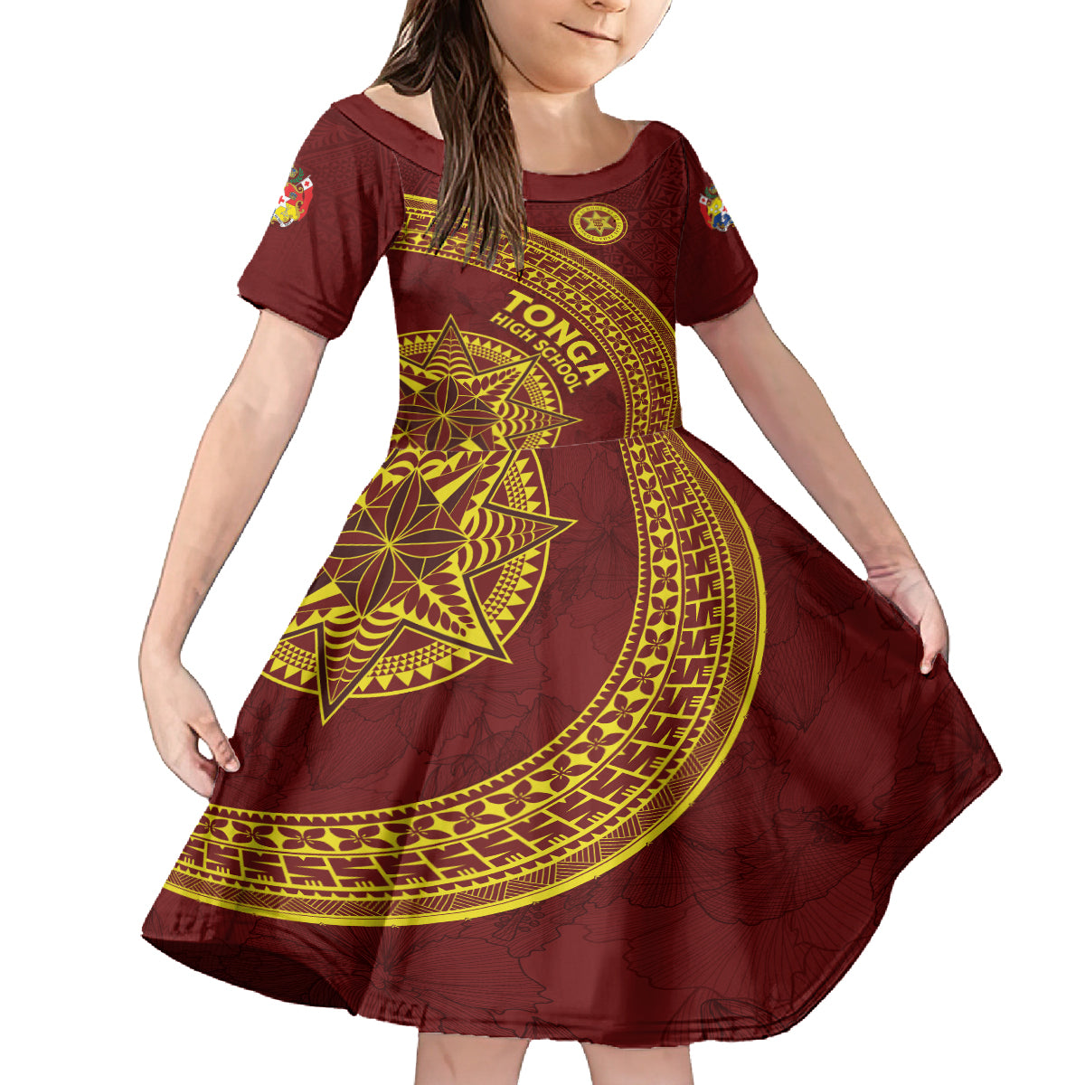 Tonga High School Kid Short Sleeve Dress THS Anniversary Ngatu Motif