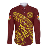 Tonga High School Long Sleeve Button Shirt THS Anniversary Ngatu Motif LT7 Unisex Maroon - Polynesian Pride
