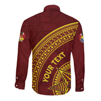 Tonga High School Long Sleeve Button Shirt THS Anniversary Ngatu Motif LT7 - Polynesian Pride