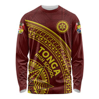 Tonga High School Long Sleeve Shirt THS Anniversary Ngatu Motif LT7 Unisex Maroon - Polynesian Pride