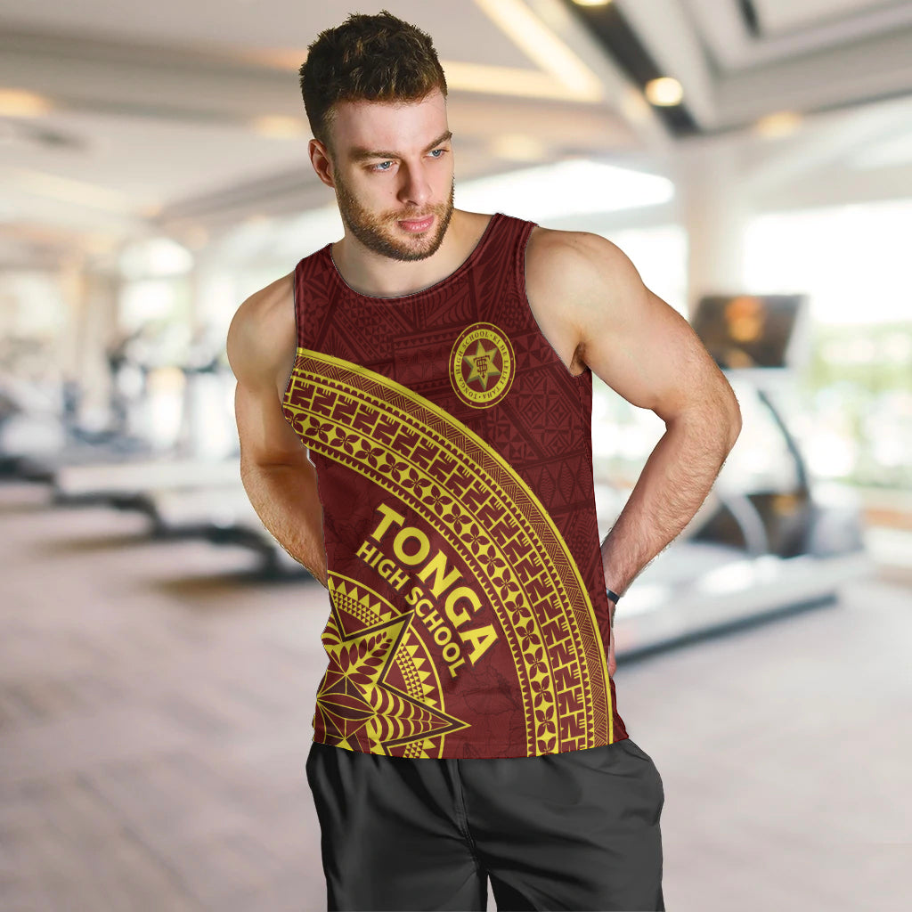Tonga High School Men Tank Top THS Anniversary Ngatu Motif LT7 Maroon - Polynesian Pride