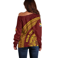 Tonga High School Off Shoulder Sweater THS Anniversary Ngatu Motif LT7 - Polynesian Pride