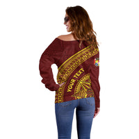 Tonga High School Off Shoulder Sweater THS Anniversary Ngatu Motif LT7 - Polynesian Pride