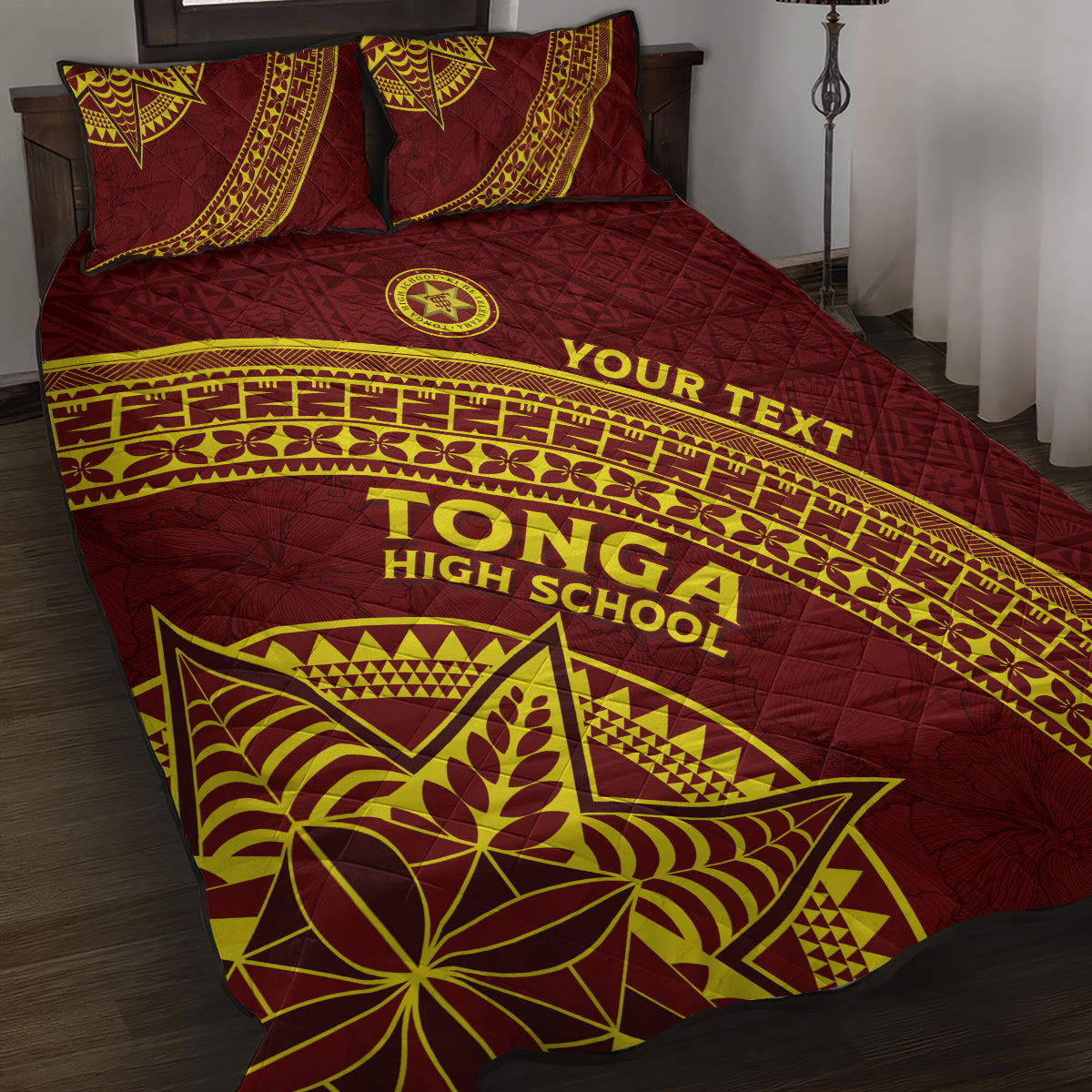 Tonga High School Quilt Bed Set THS Anniversary Ngatu Motif LT7 Maroon - Polynesian Pride