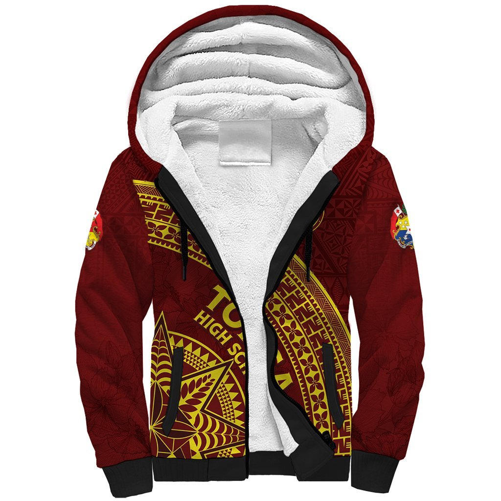 Tonga High School Sherpa Hoodie THS Anniversary Ngatu Motif LT7 Unisex Maroon - Polynesian Pride