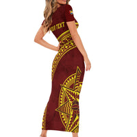 Tonga High School Short Sleeve Bodycon Dress THS Anniversary Ngatu Motif LT7 - Polynesian Pride