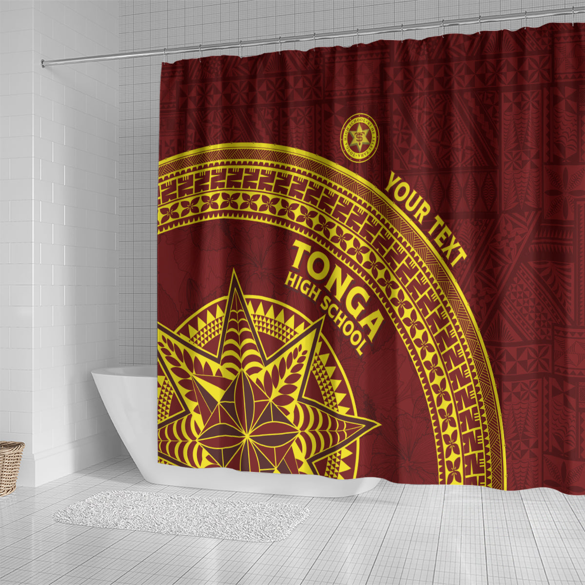 Tonga High School Shower Curtain THS Anniversary Ngatu Motif LT7 - Polynesian Pride