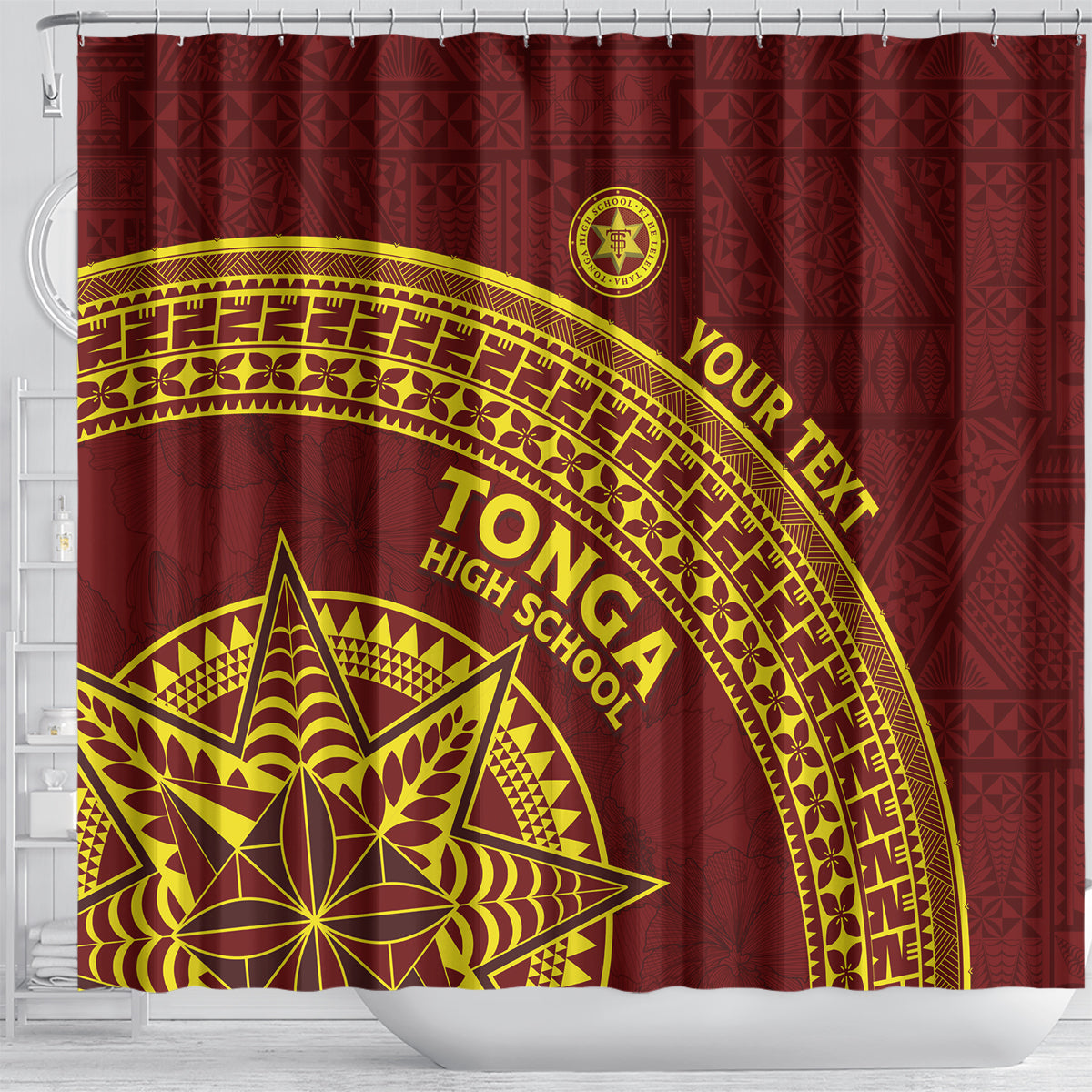 Tonga High School Shower Curtain THS Anniversary Ngatu Motif LT7 - Polynesian Pride