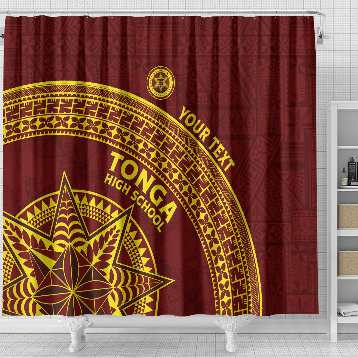 Tonga High School Shower Curtain THS Anniversary Ngatu Motif LT7 - Polynesian Pride
